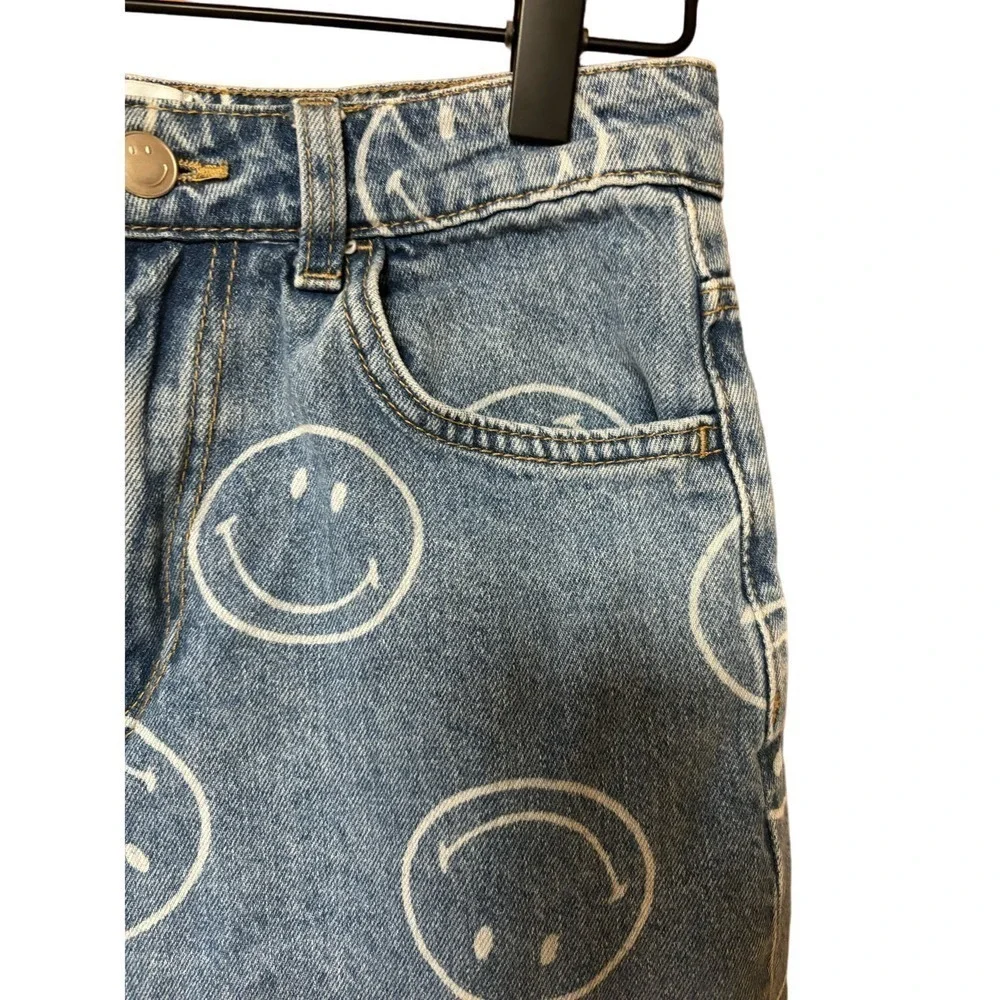 Smiley x H&M smiley Face Wide Leg Straight Leg Smiley Face denim Jeans Size 0